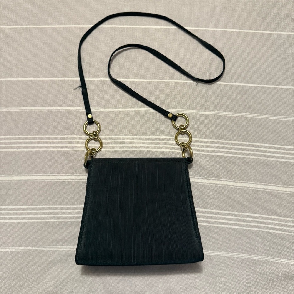 VTG Satin Black and Gold Chain Small Crossbody Box Bag - Picture 7 of 15
